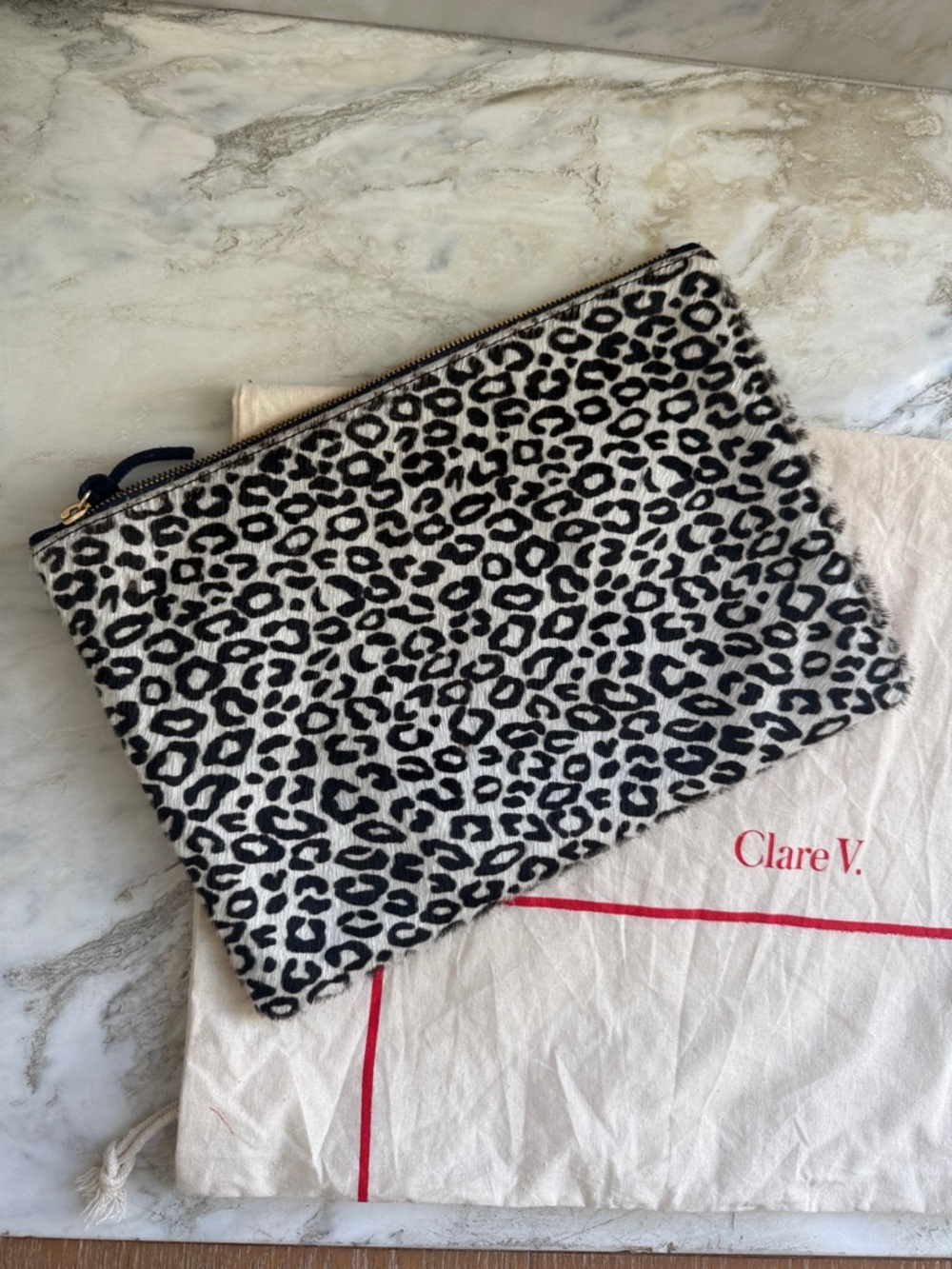 Clare V Leopard Print Zip Clutch - Black & White - Picture 2 of 5